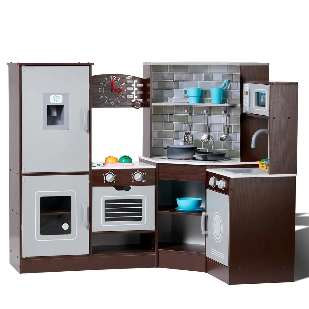 Wooden Corner Kitchen Playset – Pretend Play Kitchen with Sounds & Accessories