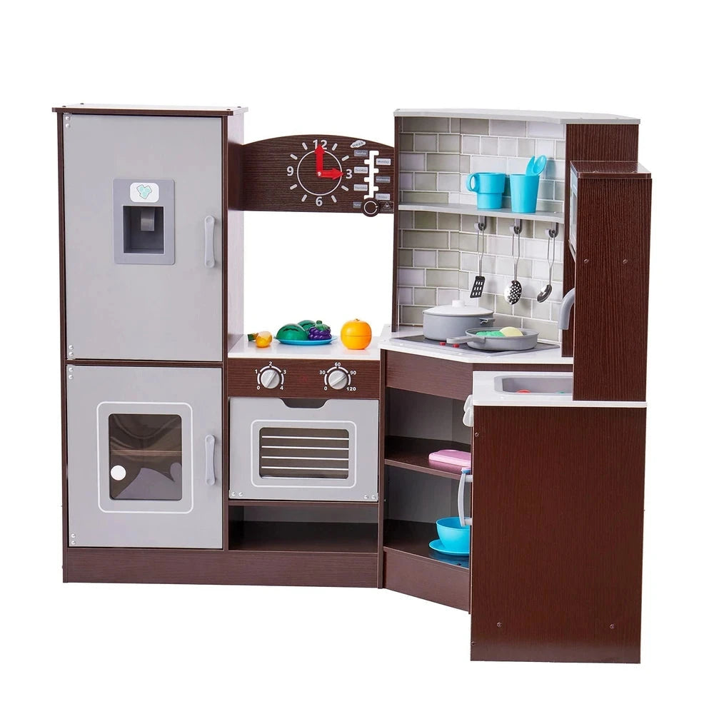 Wooden Corner Kitchen Playset – Pretend Play Kitchen with Sounds & Accessories