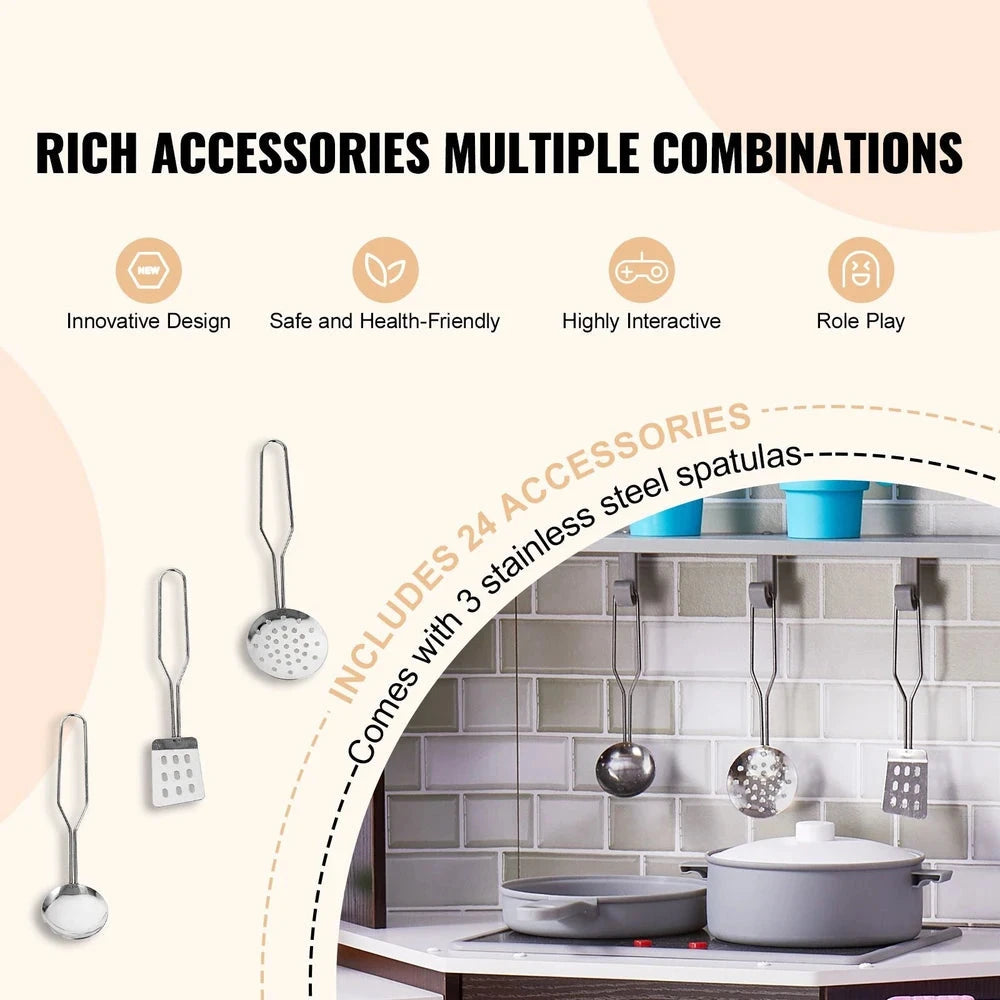 Wooden Corner Kitchen Playset – Pretend Play Kitchen with Sounds & Accessories