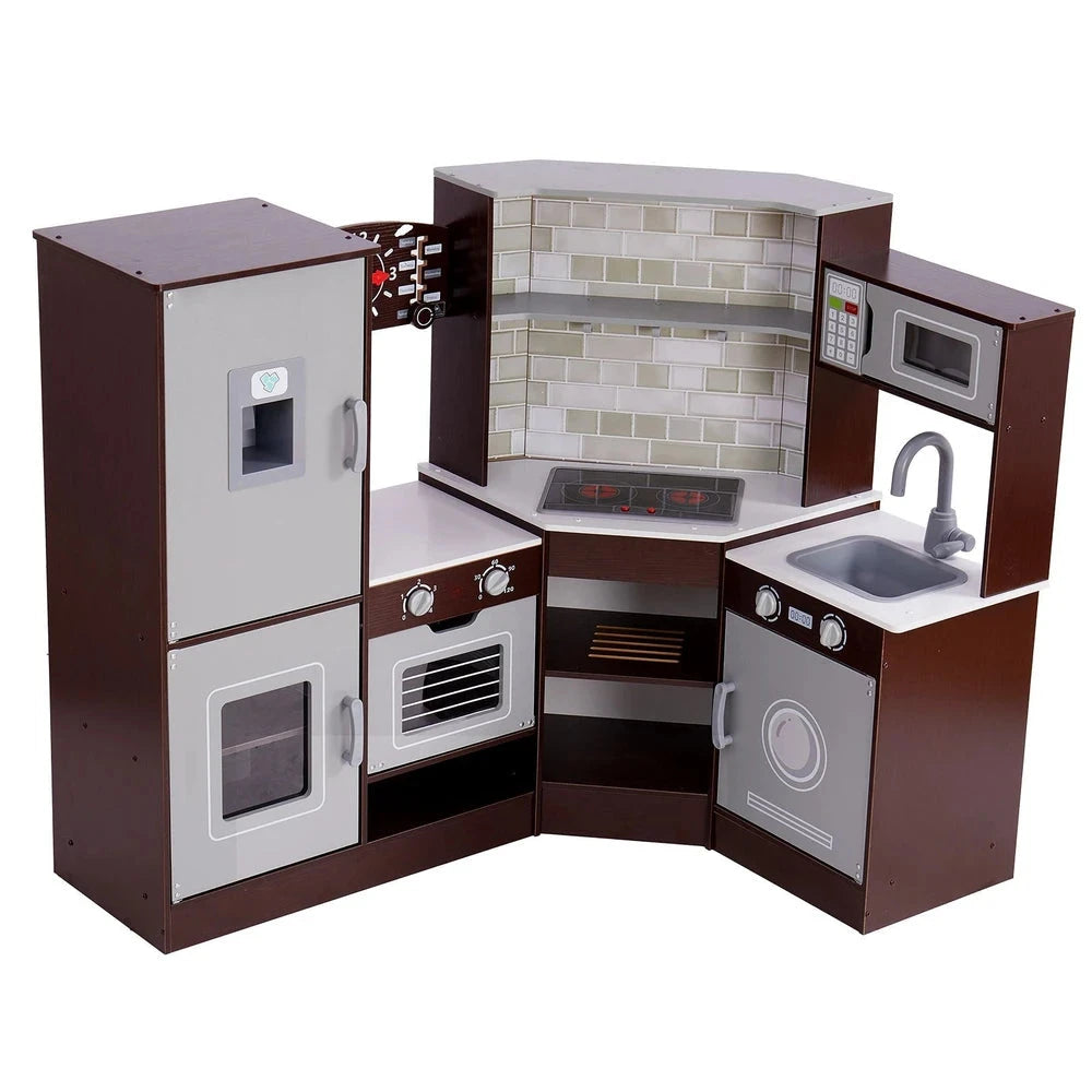 Wooden Corner Kitchen Playset – Pretend Play Kitchen with Sounds & Accessories