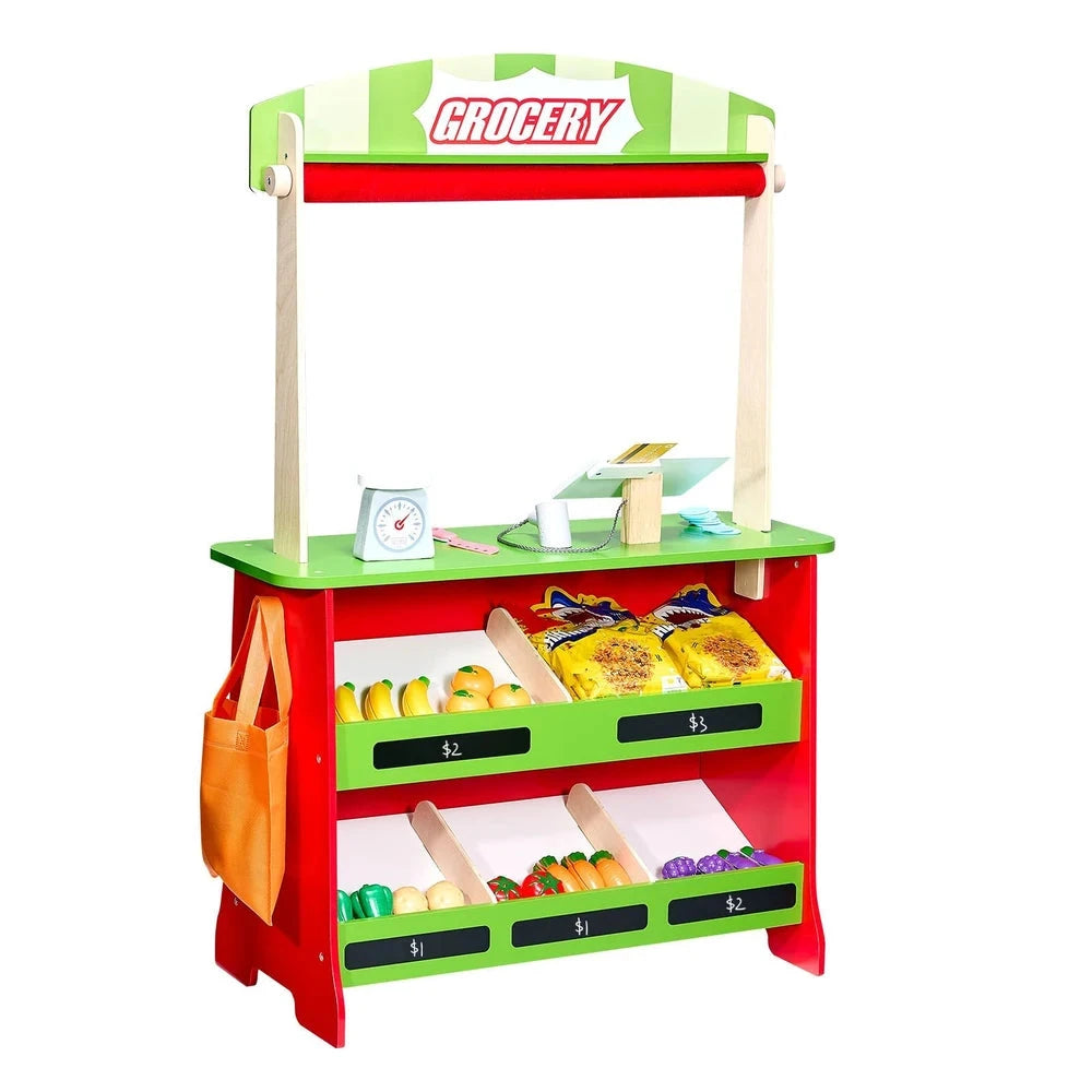 Wooden Reversible Puppet Theater & Market Stand – 2-in-1 Pretend Play Set