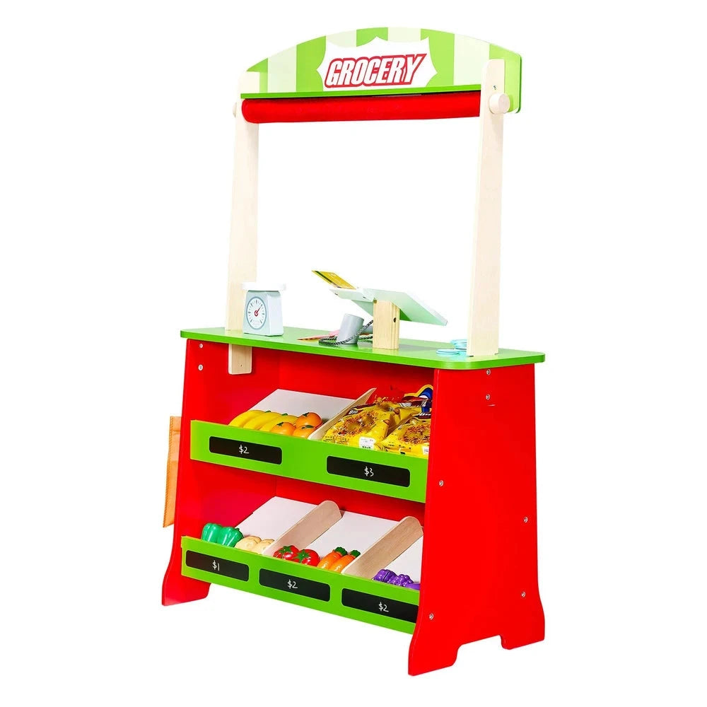 Wooden Reversible Puppet Theater & Market Stand – 2-in-1 Pretend Play Set