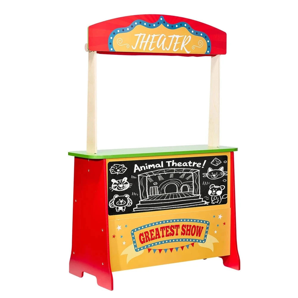 Wooden Reversible Puppet Theater & Market Stand – 2-in-1 Pretend Play Set