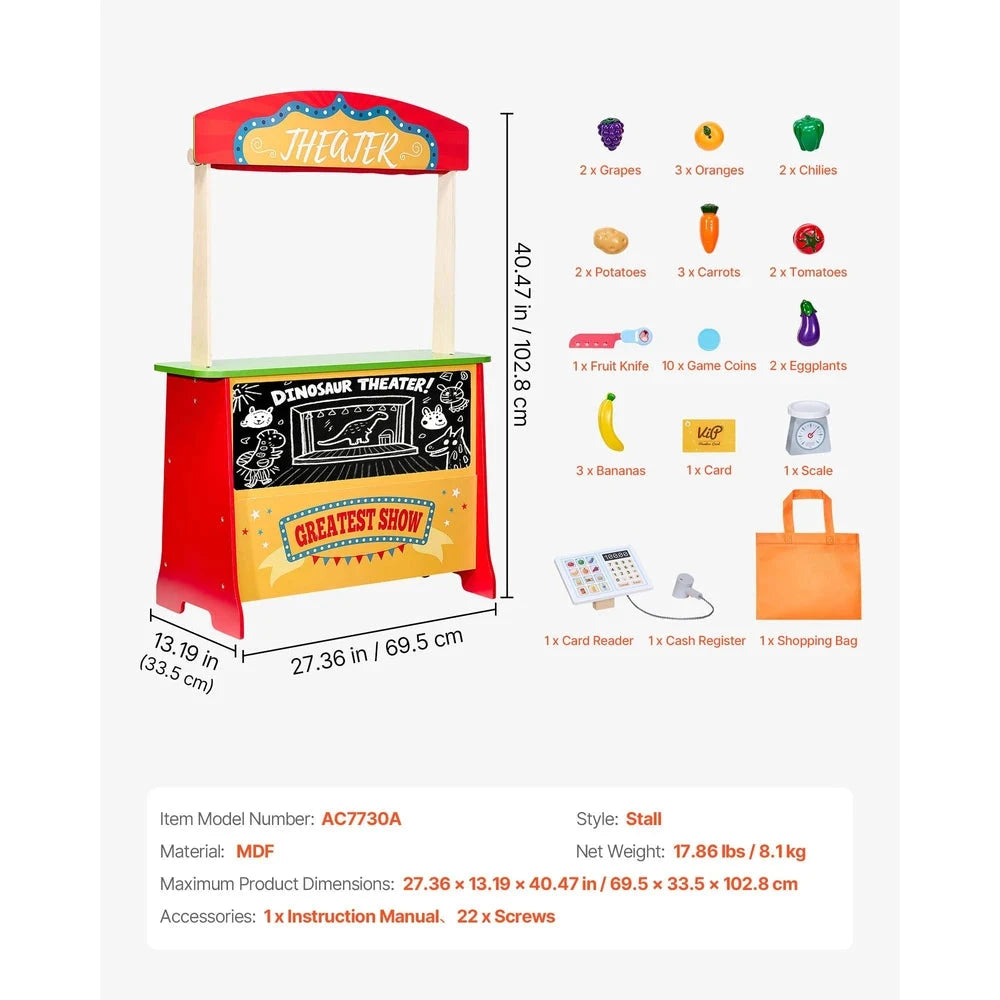 Wooden Reversible Puppet Theater & Market Stand – 2-in-1 Pretend Play Set