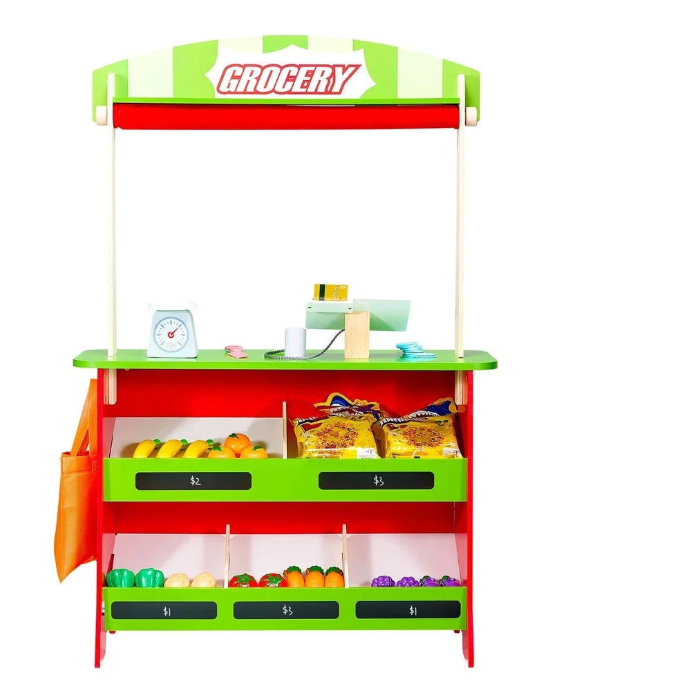 Wooden Reversible Puppet Theater & Market Stand – 2-in-1 Pretend Play Set