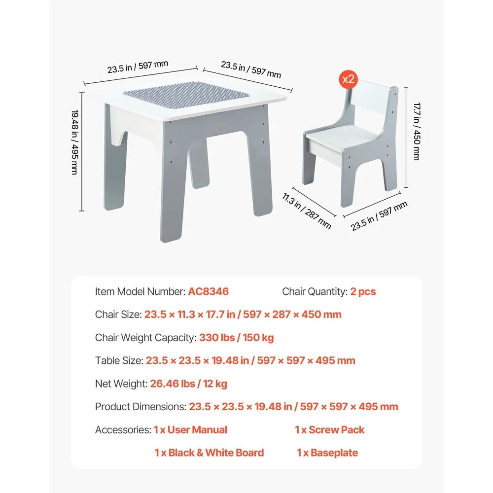 Kids Activity Table & Chair Set – Building & Drawing Play Table for Toddlers