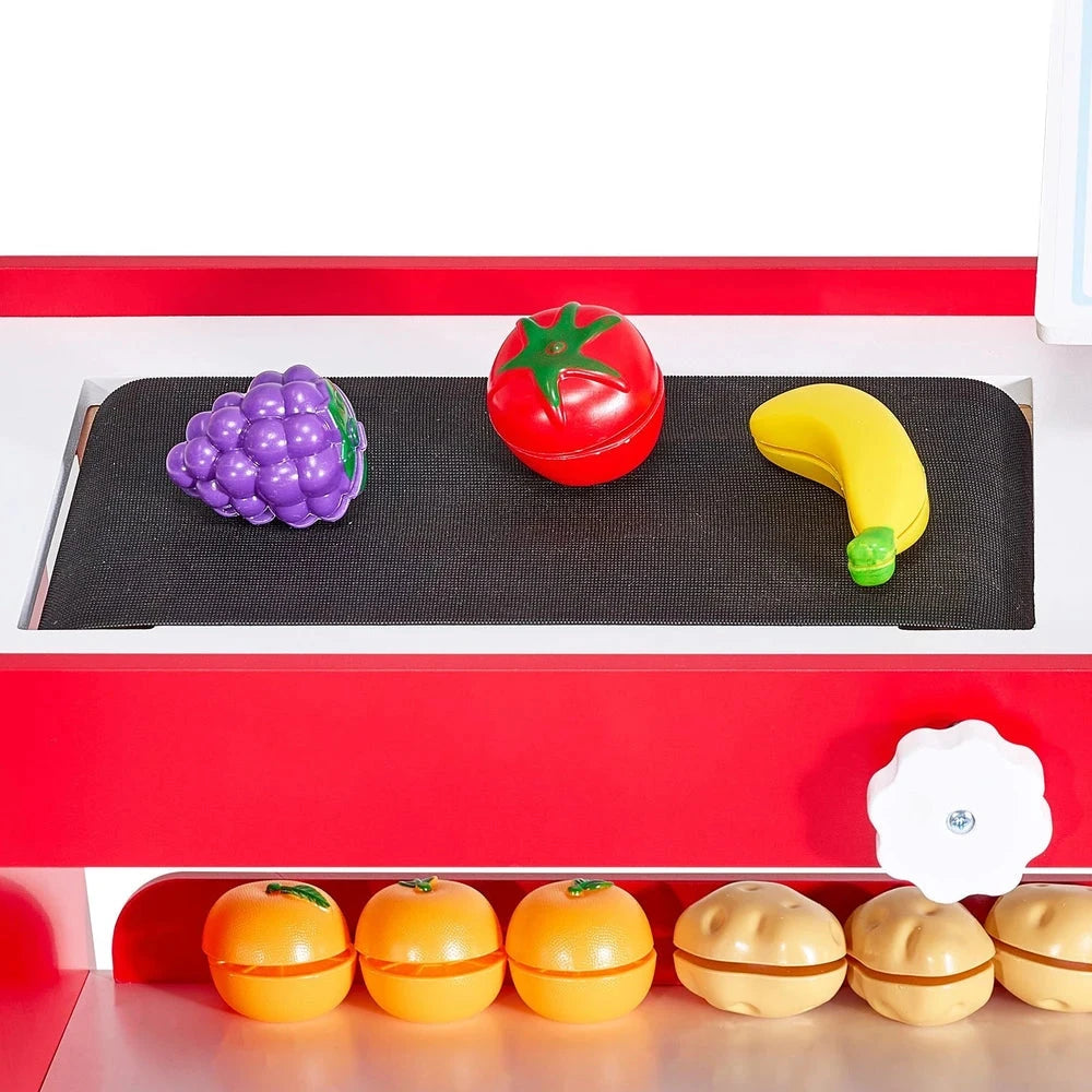 Wooden Kids Grocery Playset – Pretend Market Stand with Play Food