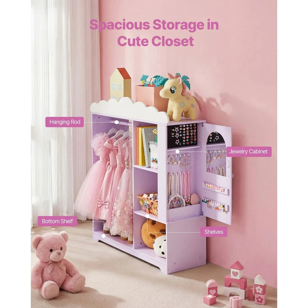 Kids Costume Storage Armoire – Dress-Up Wardrobe with Mirror & Shelves
