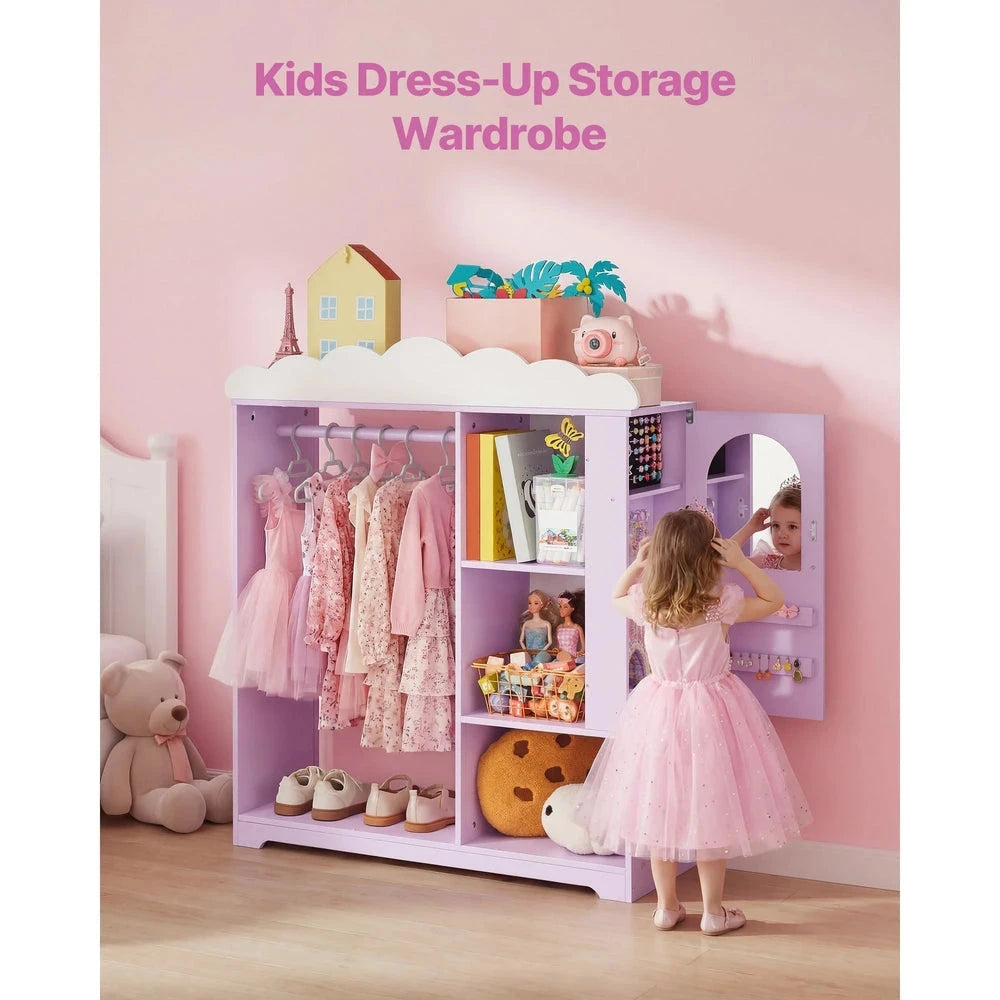 Kids Costume Storage Armoire – Dress-Up Wardrobe with Mirror & Shelves