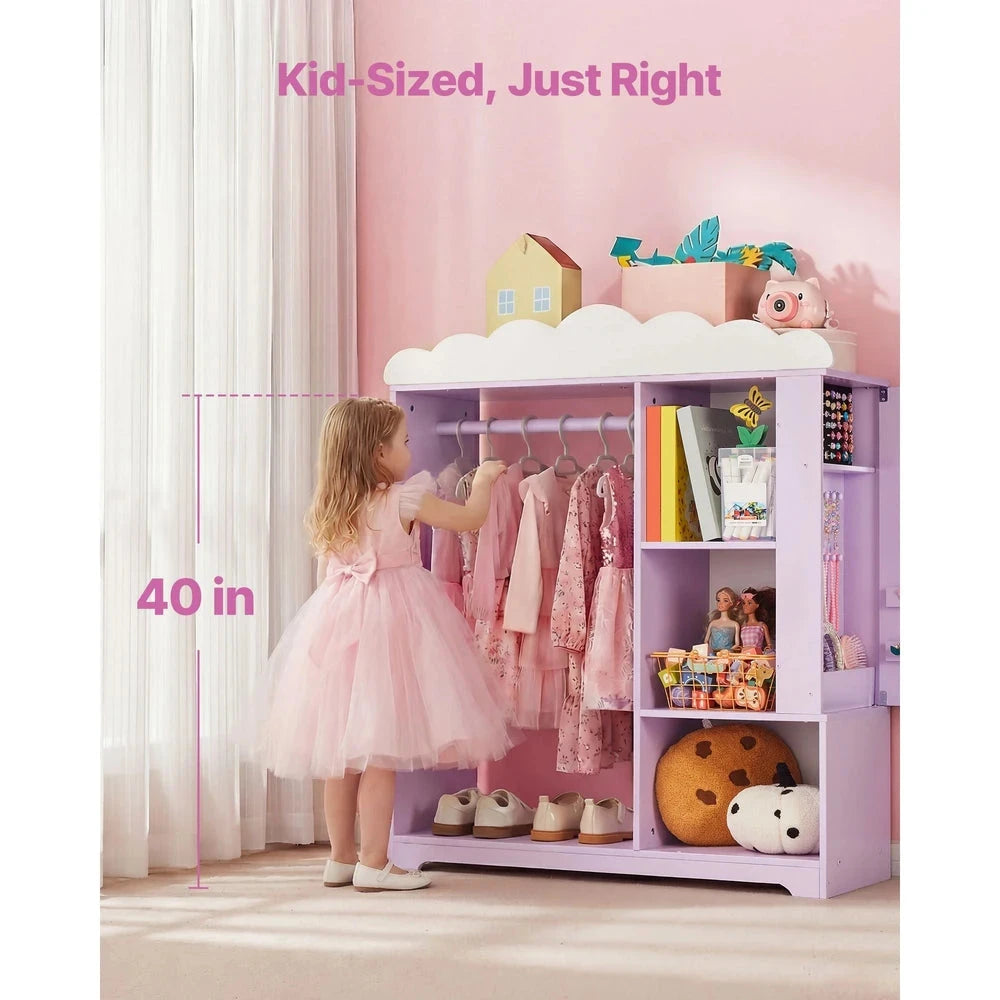 Kids Costume Storage Armoire – Dress-Up Wardrobe with Mirror & Shelves
