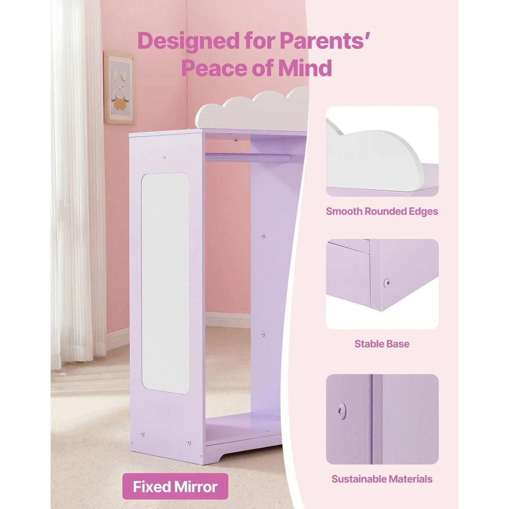 Kids Costume Storage Armoire – Dress-Up Wardrobe with Mirror & Shelves