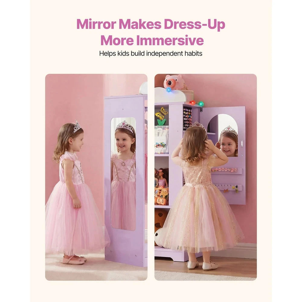 Kids Costume Storage Armoire – Dress-Up Wardrobe with Mirror & Shelves