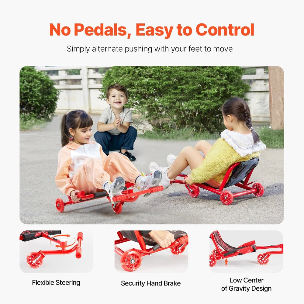 Kids Drifting Scooter – Wiggle Ride-On with LED Flashing Wheels (Red)