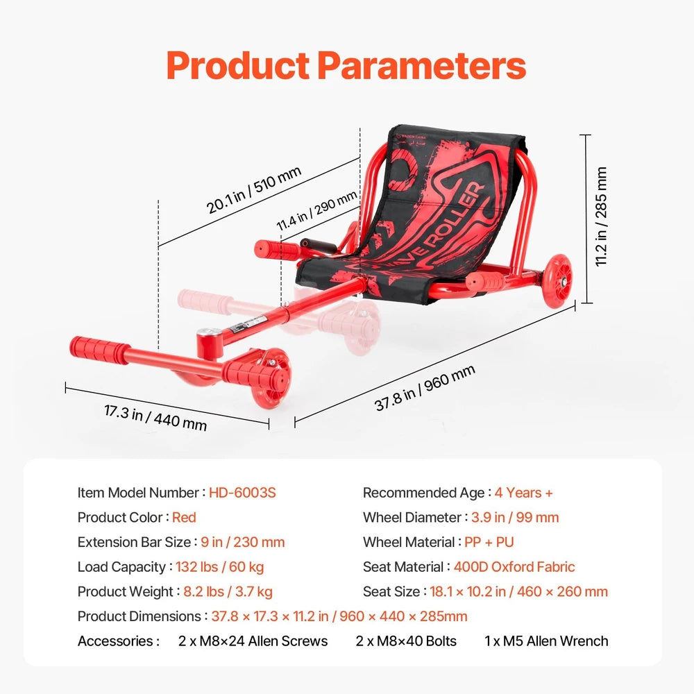 Kids Drifting Scooter – Wiggle Ride-On with LED Flashing Wheels (Red)