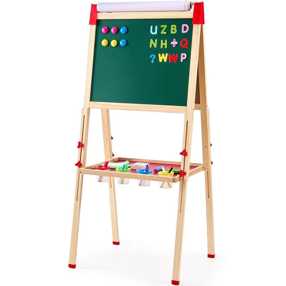 3-in-1 Wooden Art Easel – Adjustable Double-Sided Easel with Chalkboard & Whiteboard