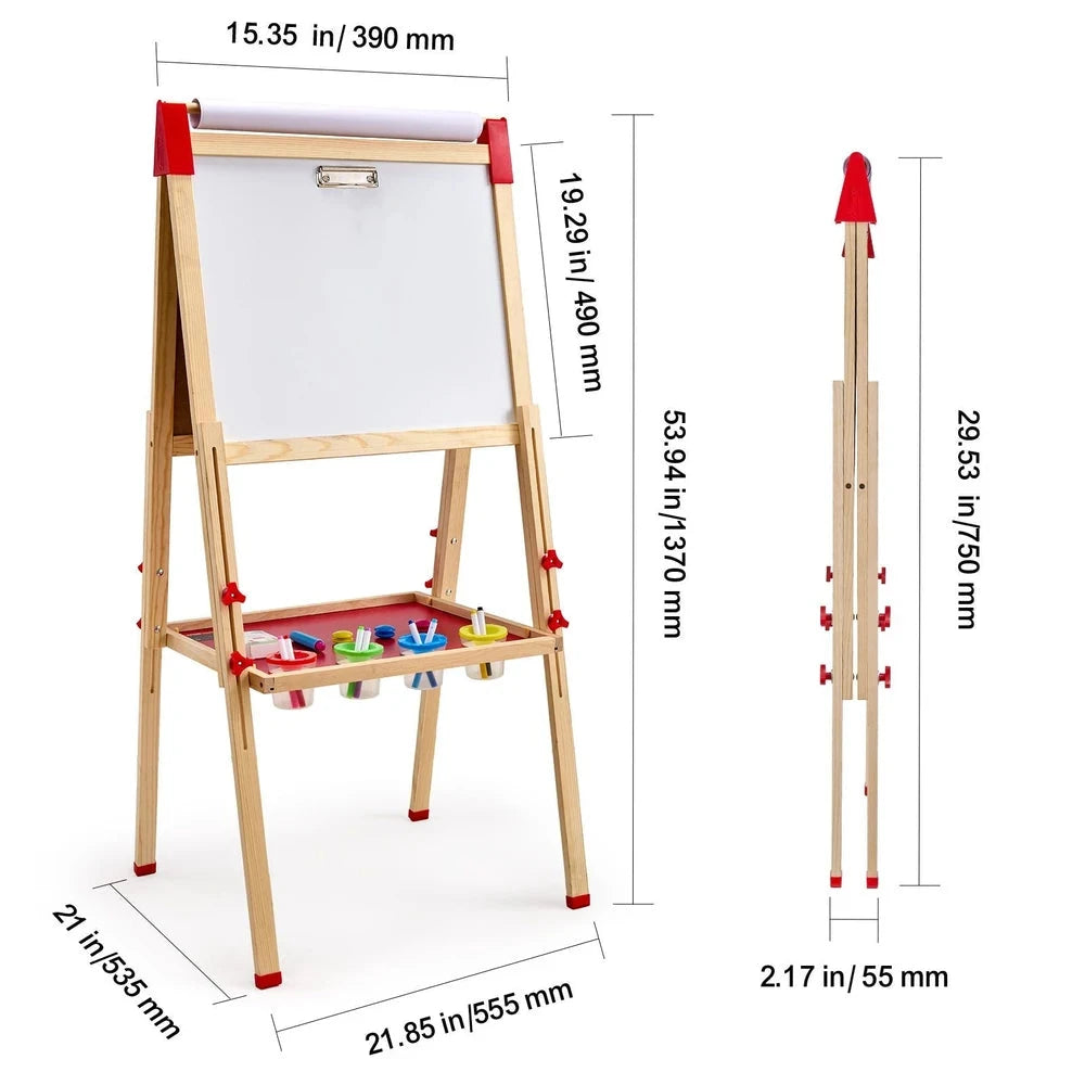 3-in-1 Wooden Art Easel – Adjustable Double-Sided Easel with Chalkboard & Whiteboard