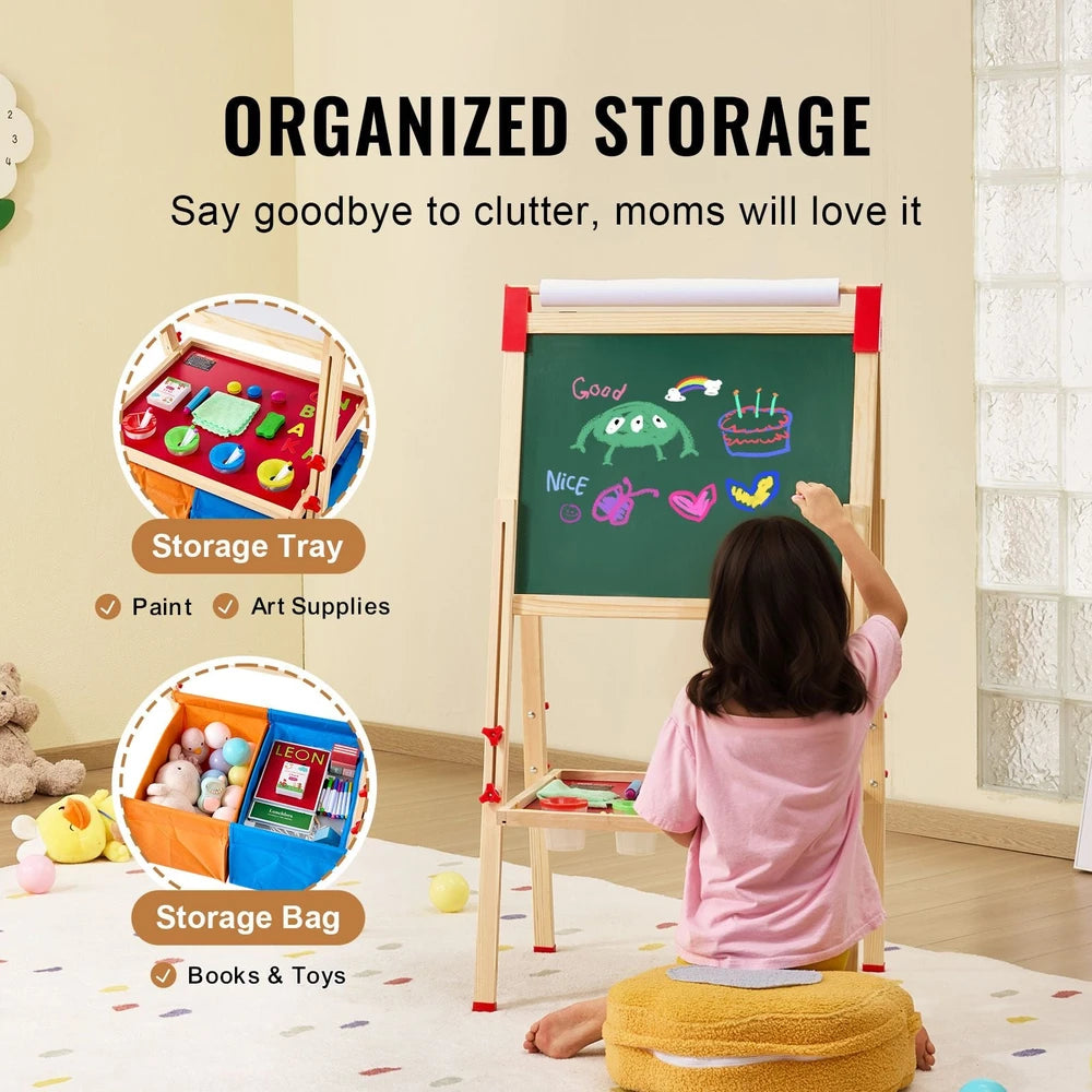 3-in-1 Kids Art Easel – Chalkboard, Whiteboard & Paper Roll Station