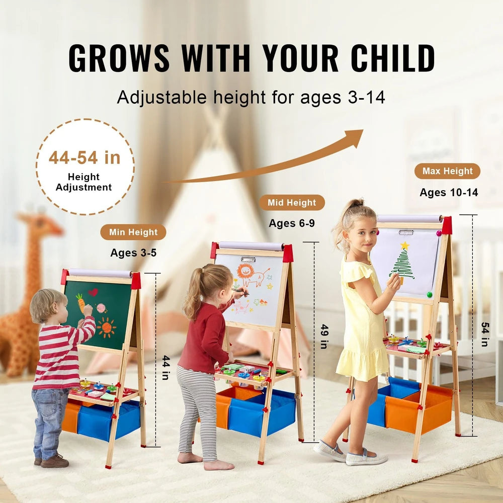 3-in-1 Kids Art Easel – Chalkboard, Whiteboard & Paper Roll Station