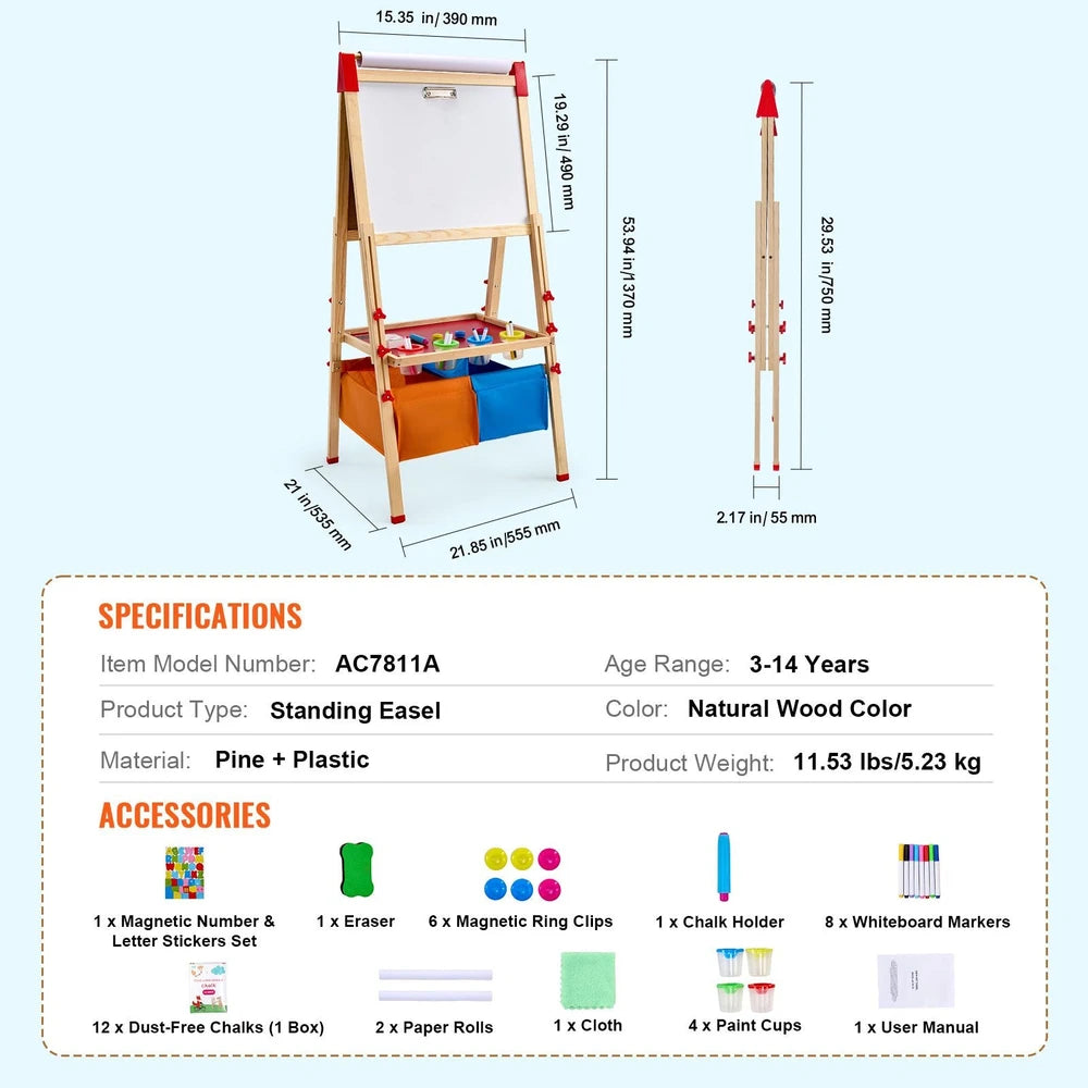3-in-1 Kids Art Easel – Chalkboard, Whiteboard & Paper Roll Station