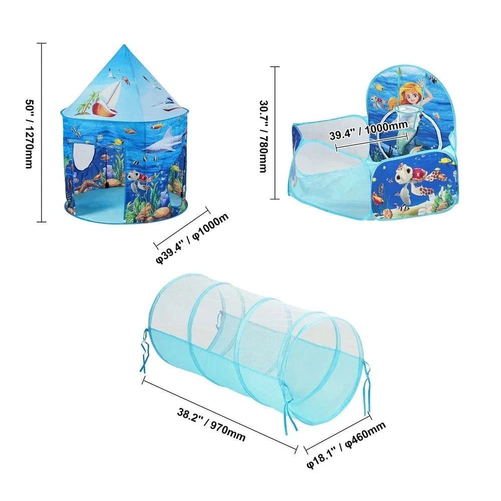 3-in-1 Kids Play Tent & Tunnel – Pop-Up Playhouse with Basketball Hoop