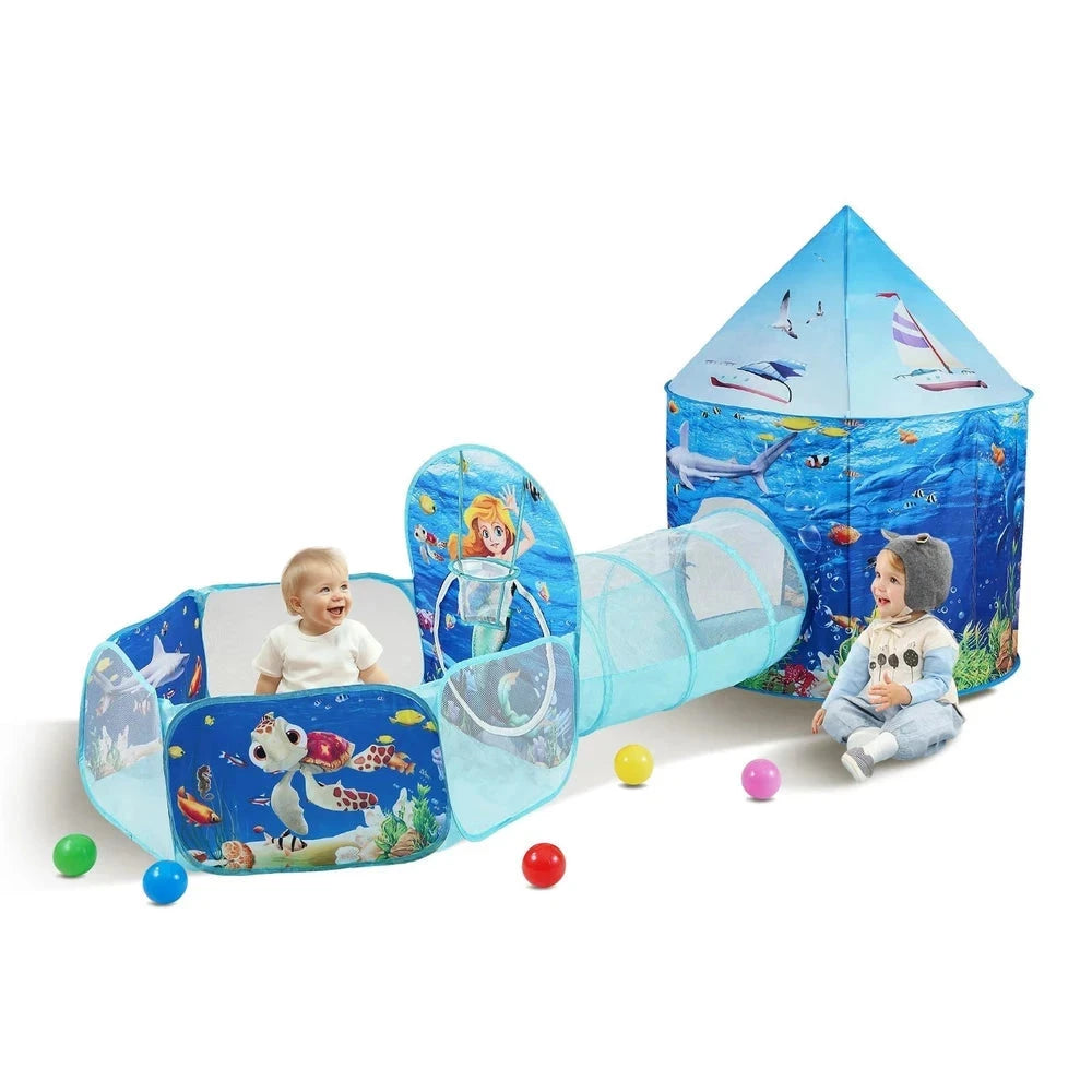 3-in-1 Kids Play Tent & Tunnel – Pop-Up Playhouse with Basketball Hoop