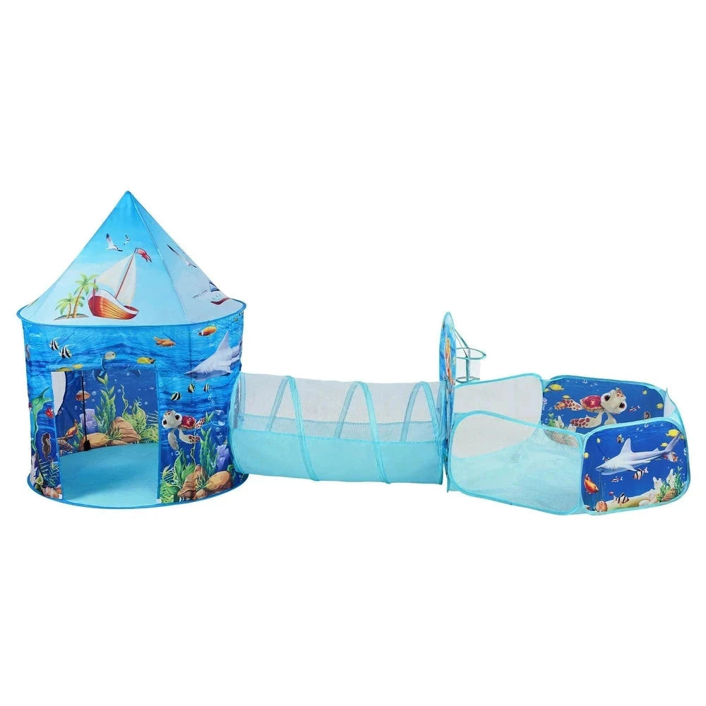 3-in-1 Kids Play Tent & Tunnel – Pop-Up Playhouse with Basketball Hoop