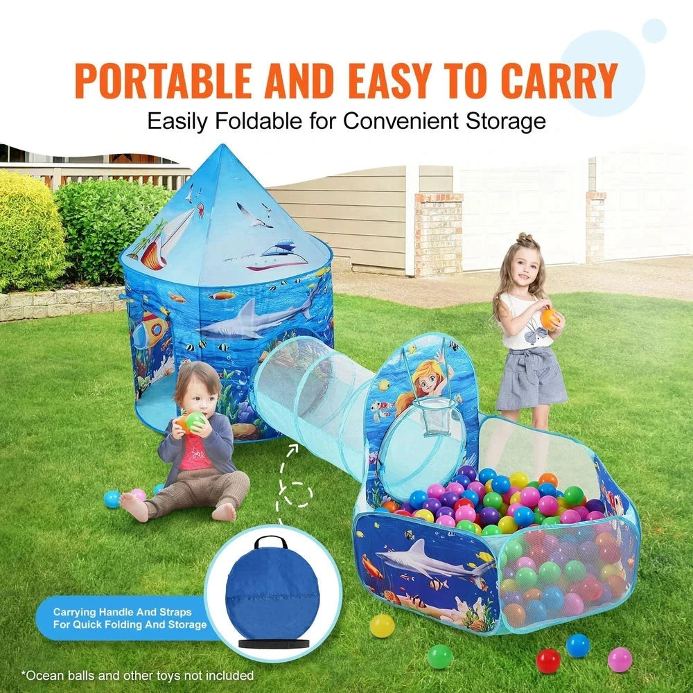 3-in-1 Kids Play Tent & Tunnel – Pop-Up Playhouse with Basketball Hoop