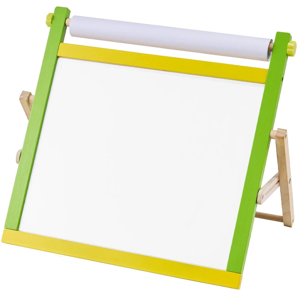 3-in-1 Wooden Tabletop Art Easel – Chalkboard, Whiteboard & Paper Roll for Kids