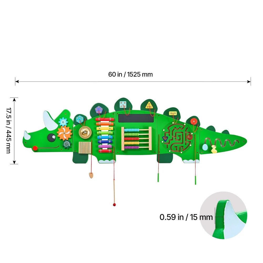 Dinosaur Activity Busy Board – Montessori Wall Toy with 11 Sensory Games