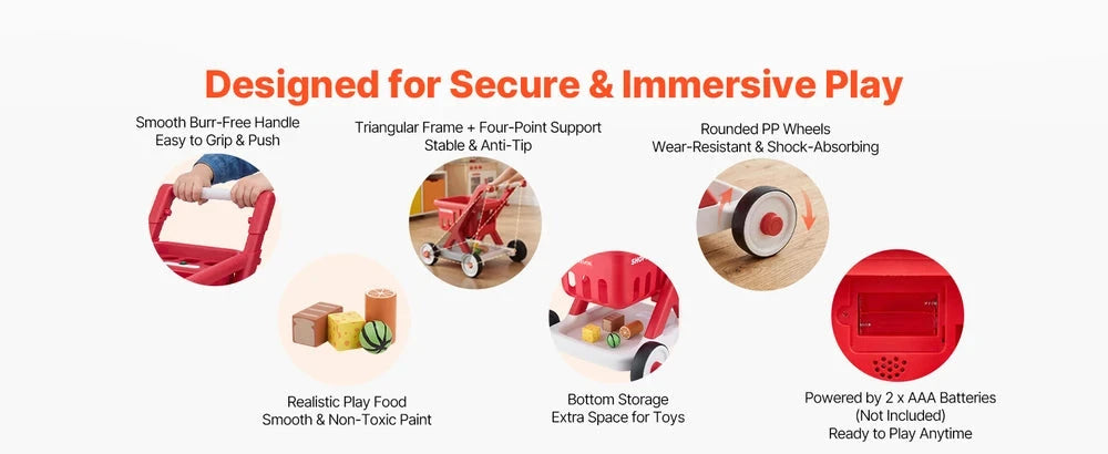 Interactive Kids Shopping Cart – Pretend Grocery Cart with Lights & Sounds