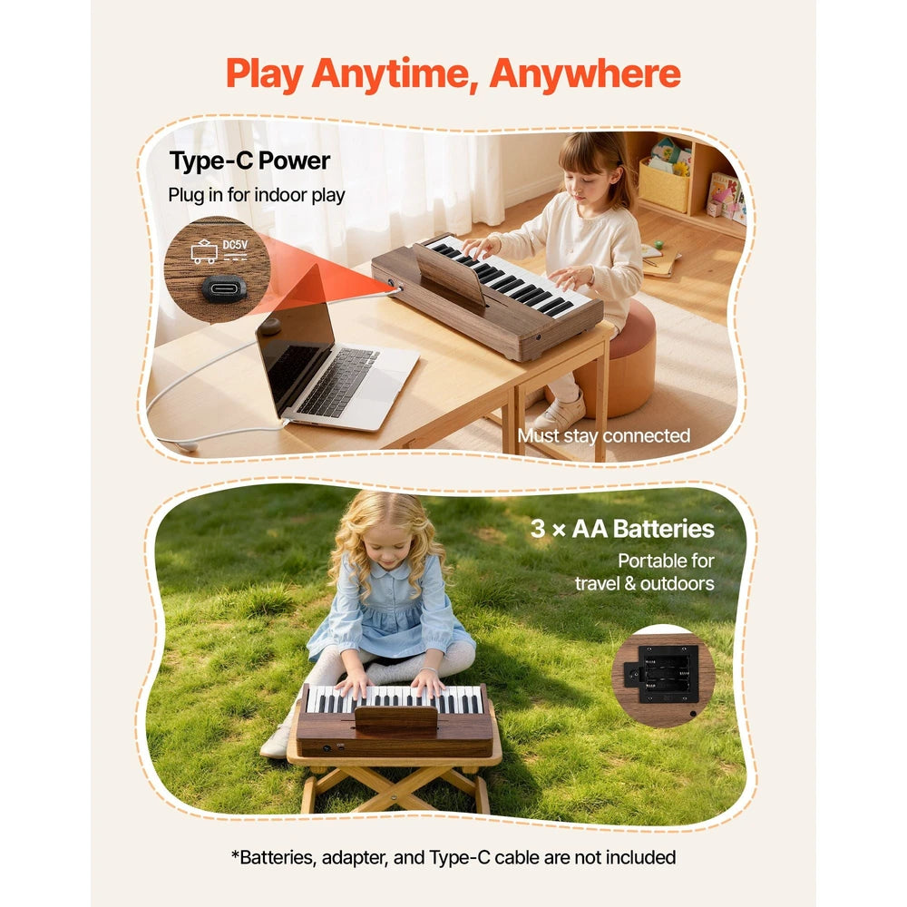 Kids Piano Keyboard – 37-Key Wooden Musical Instrument for Beginners