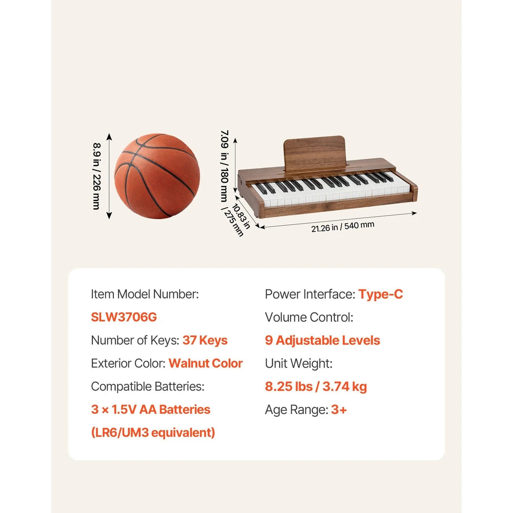 Kids Piano Keyboard – 37-Key Wooden Musical Instrument for Beginners
