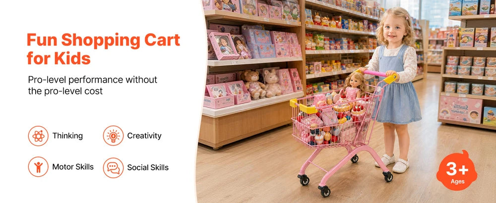 Kids Shopping Cart – Pretend Play Grocery Cart for Toddlers, Ages 3+