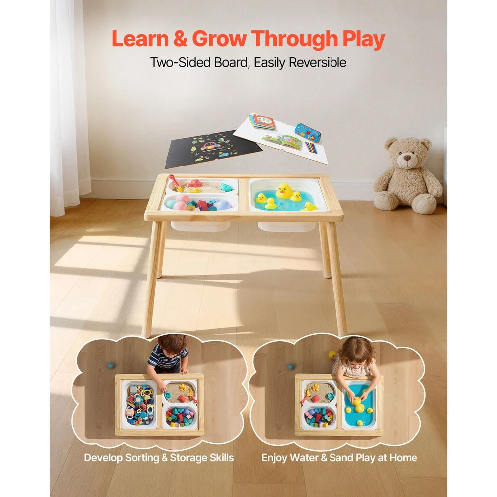 Kids Wooden Activity Table – Multi-Use Sensory Play Table, Ages 3-6