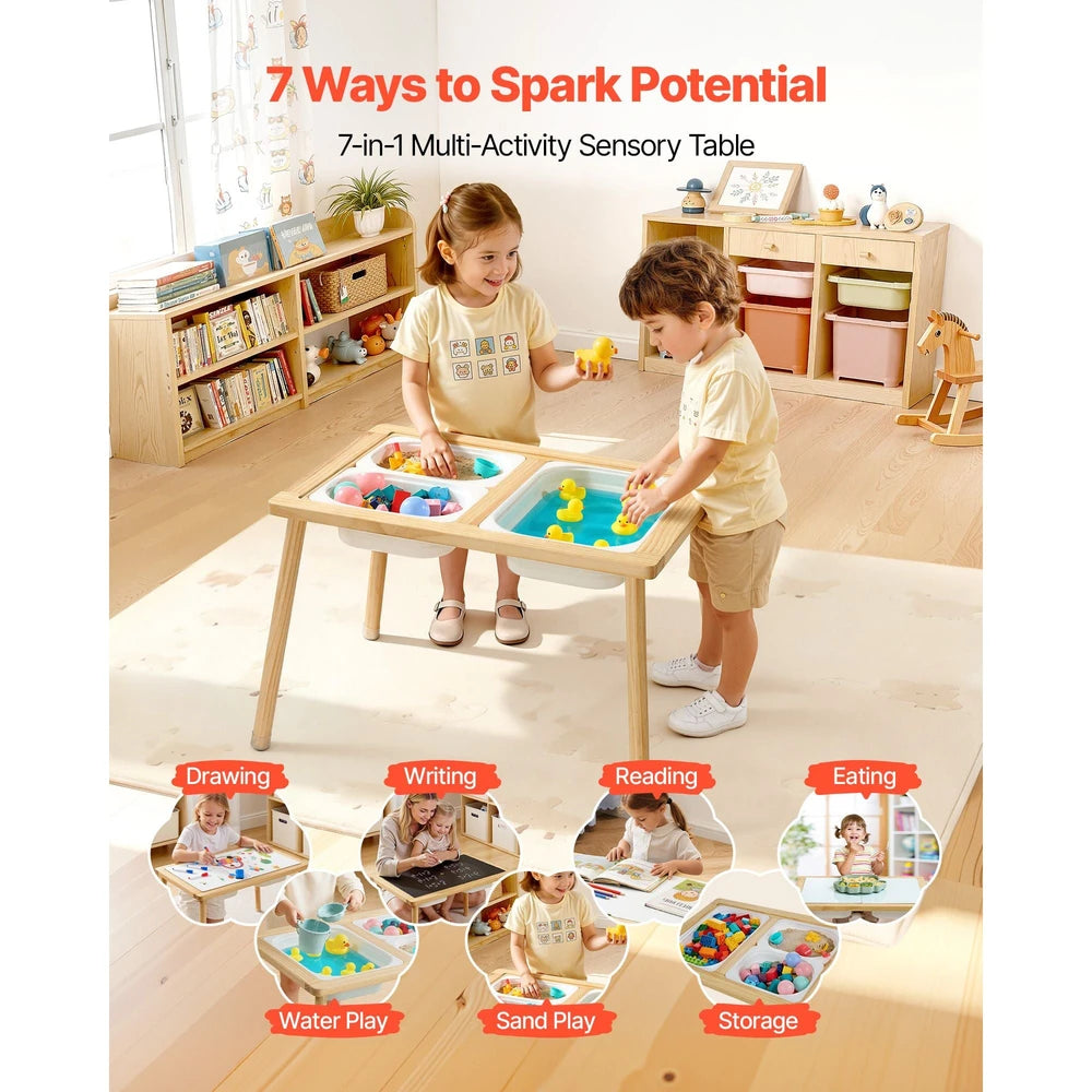 Kids Wooden Activity Table – Multi-Use Sensory Play Table, Ages 3-6
