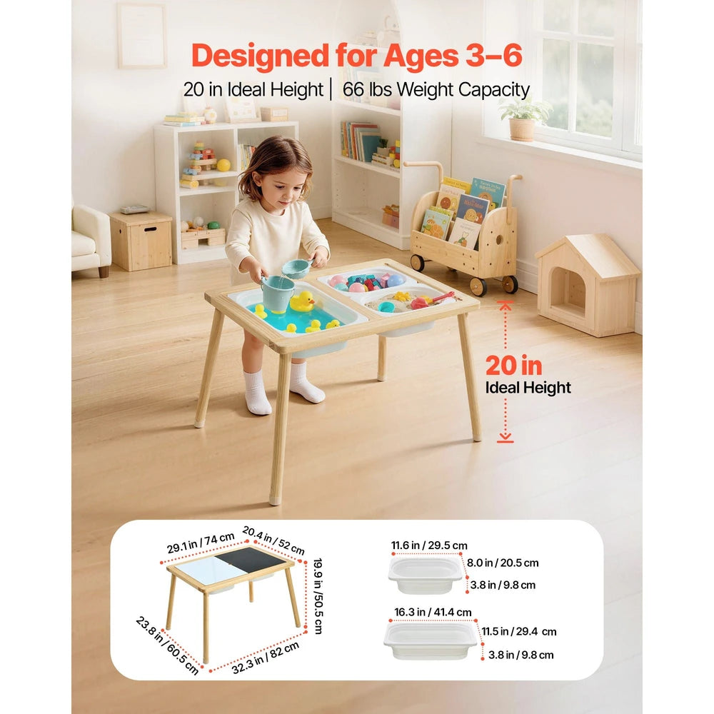 Kids Wooden Activity Table – Multi-Use Sensory Play Table, Ages 3-6