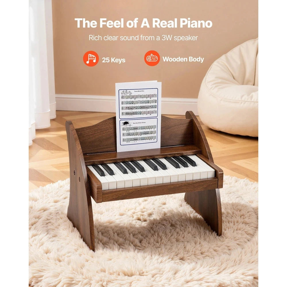 Wooden Kids Digital Piano – 25-Key Beginner Piano with Adjustable Volume