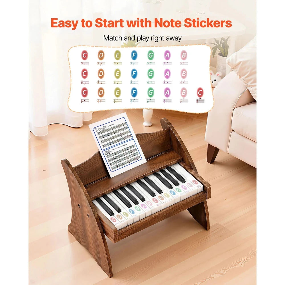 Wooden Kids Digital Piano – 25-Key Beginner Piano with Adjustable Volume