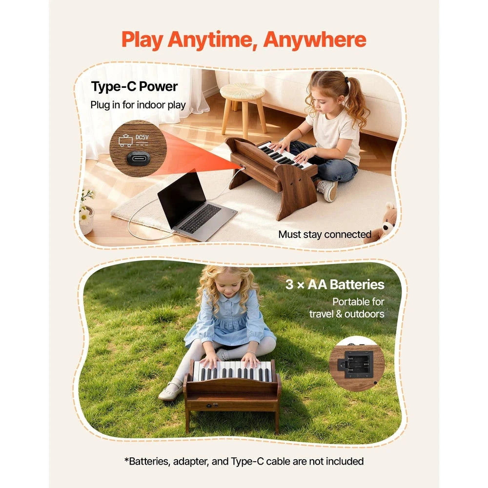 Wooden Kids Digital Piano – 25-Key Beginner Piano with Adjustable Volume
