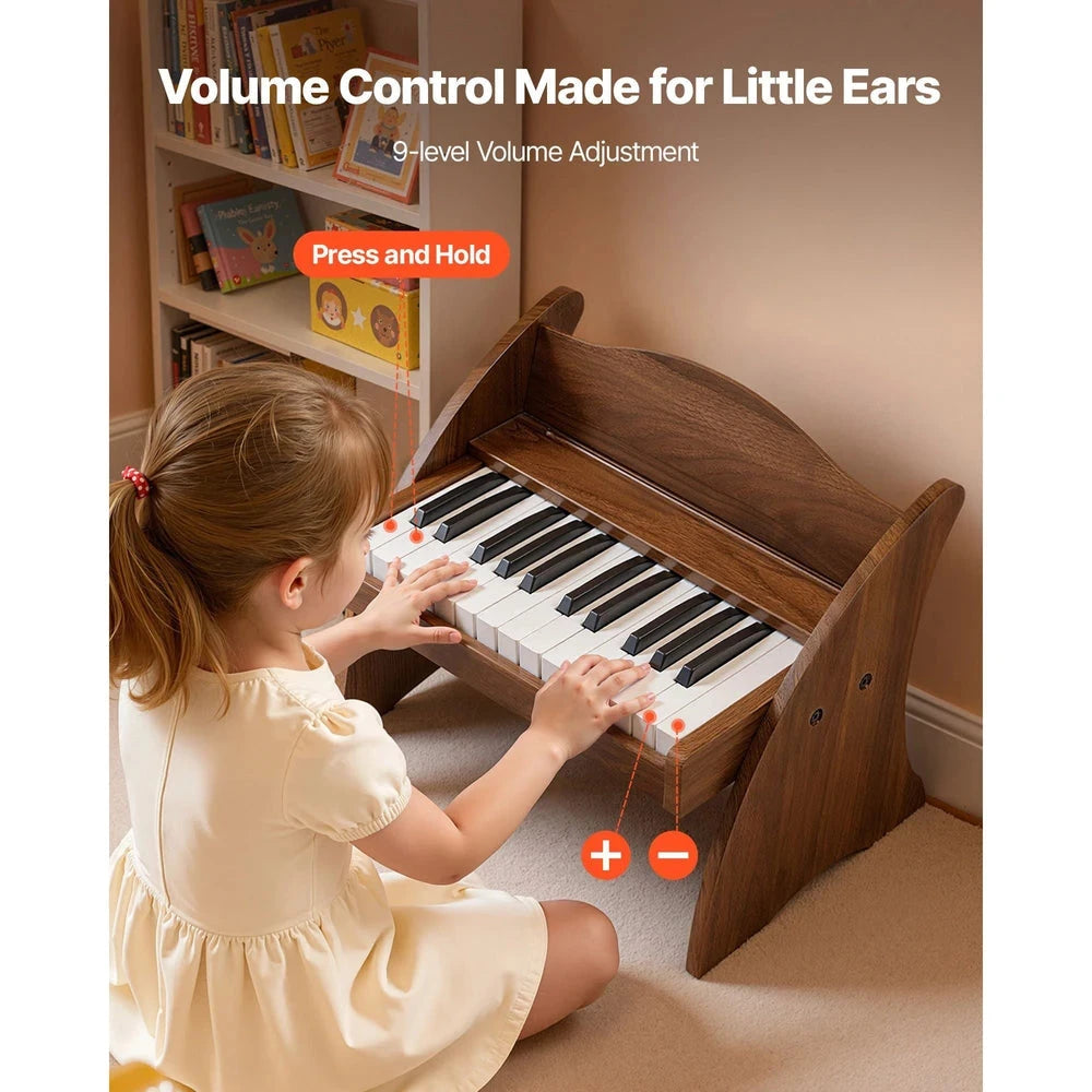 Wooden Kids Digital Piano – 25-Key Beginner Piano with Adjustable Volume