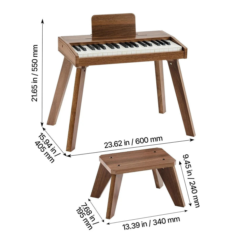 Wooden Kids Piano Keyboard – 37-Key Beginner Piano with Adjustable Volume (Walnut)