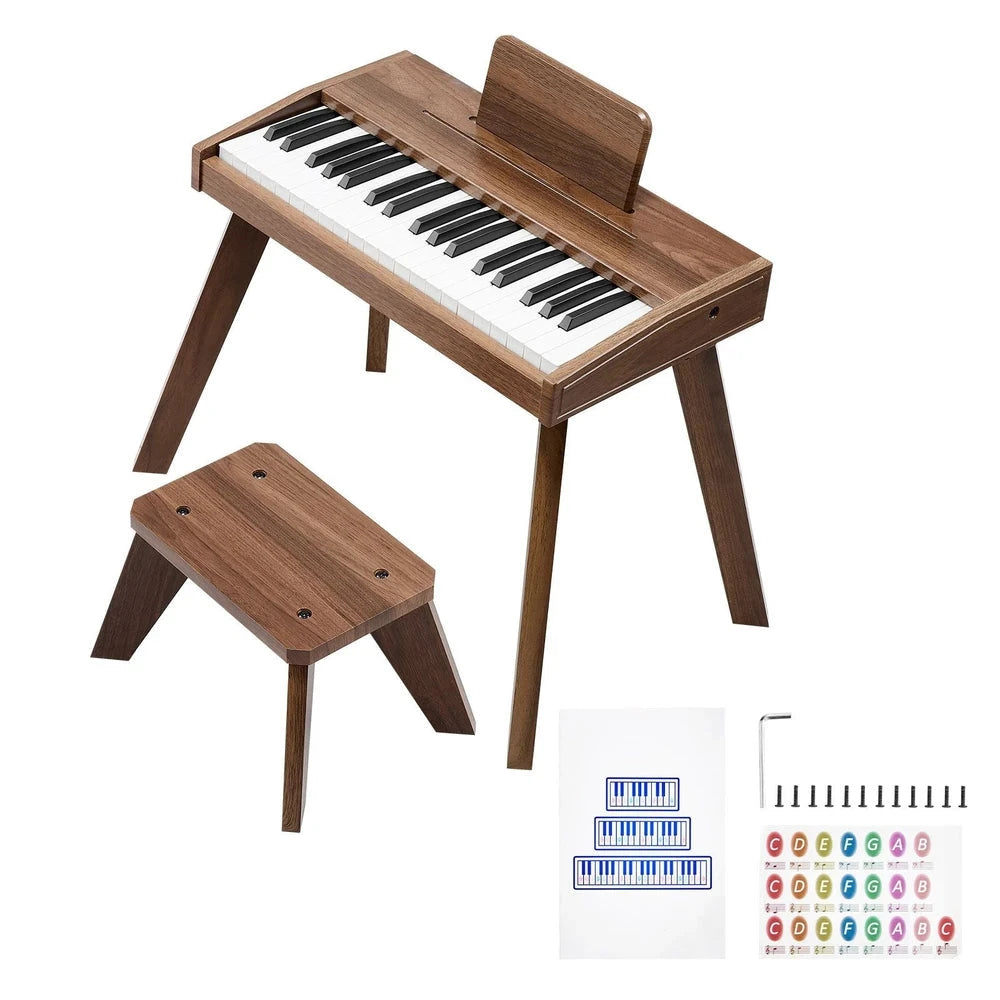 Wooden Kids Piano Keyboard – 37-Key Beginner Piano with Adjustable Volume (Walnut)