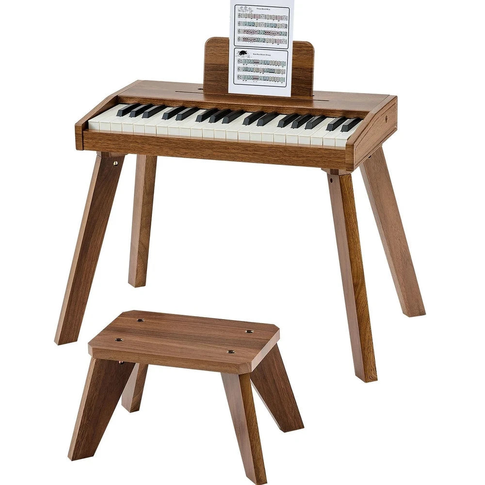 Wooden Kids Piano Keyboard – 37-Key Beginner Piano with Adjustable Volume (Walnut)