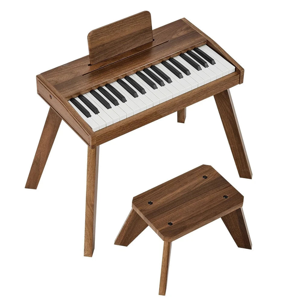 Wooden Kids Piano Keyboard – 37-Key Beginner Piano with Adjustable Volume (Walnut)