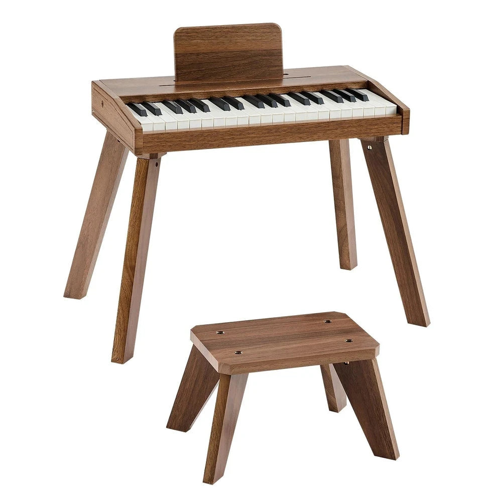 Wooden Kids Piano Keyboard – 37-Key Beginner Piano with Adjustable Volume (Walnut)
