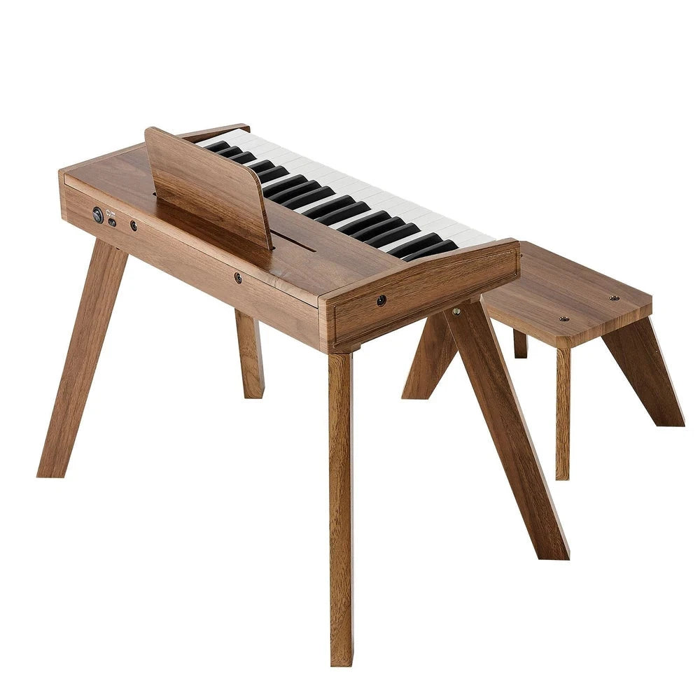 Wooden Kids Piano Keyboard – 37-Key Beginner Piano with Adjustable Volume (Walnut)