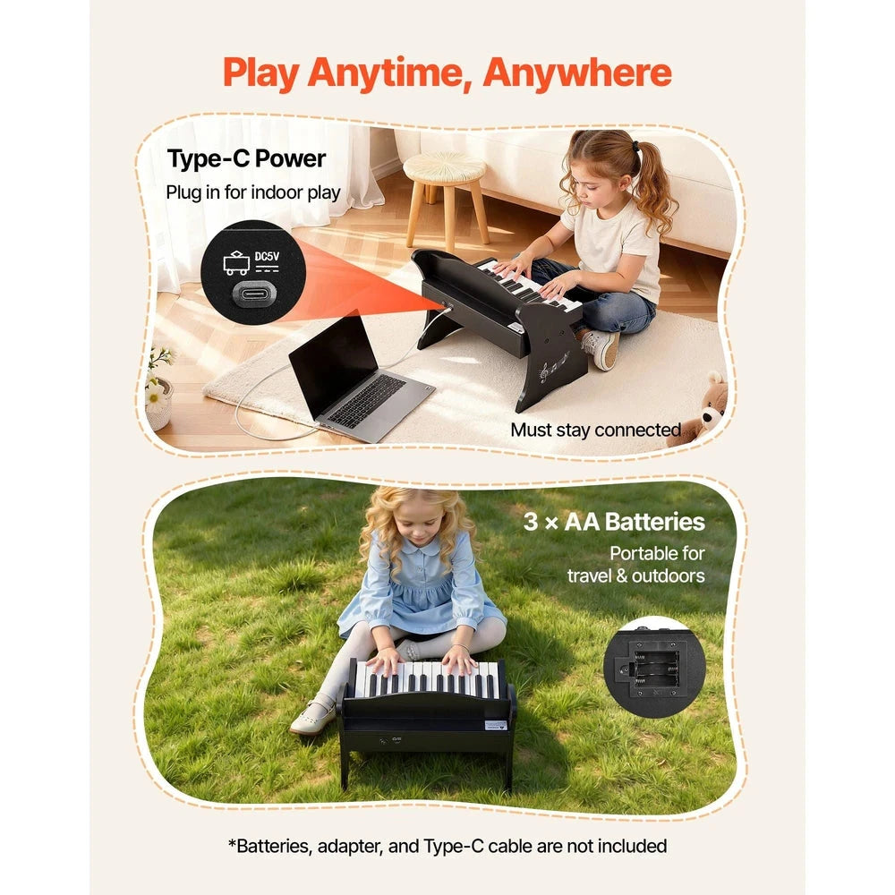 Wooden Kids Piano Keyboard – 25-Key Beginner Piano with Adjustable Volume (Color)