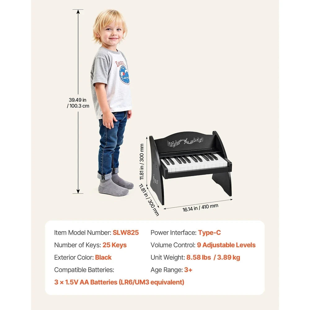Wooden Kids Piano Keyboard – 25-Key Beginner Piano with Adjustable Volume (Color)