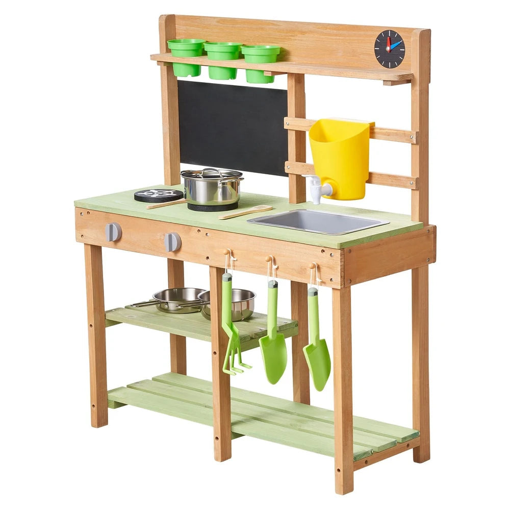 Wooden Outdoor Mud Kitchen – Backyard Play Kitchen with Working Faucet & Water Tank