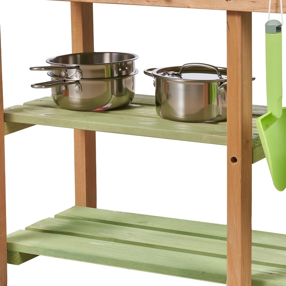 Wooden Outdoor Mud Kitchen – Backyard Play Kitchen with Working Faucet & Water Tank